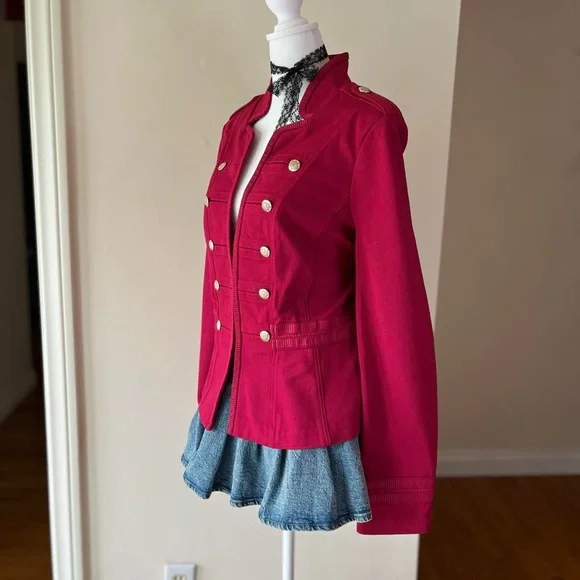 Gothic Military Jacket Tailored Double Breasted Buttons Preppy Red Pink 14 L - Picture 6 of 10